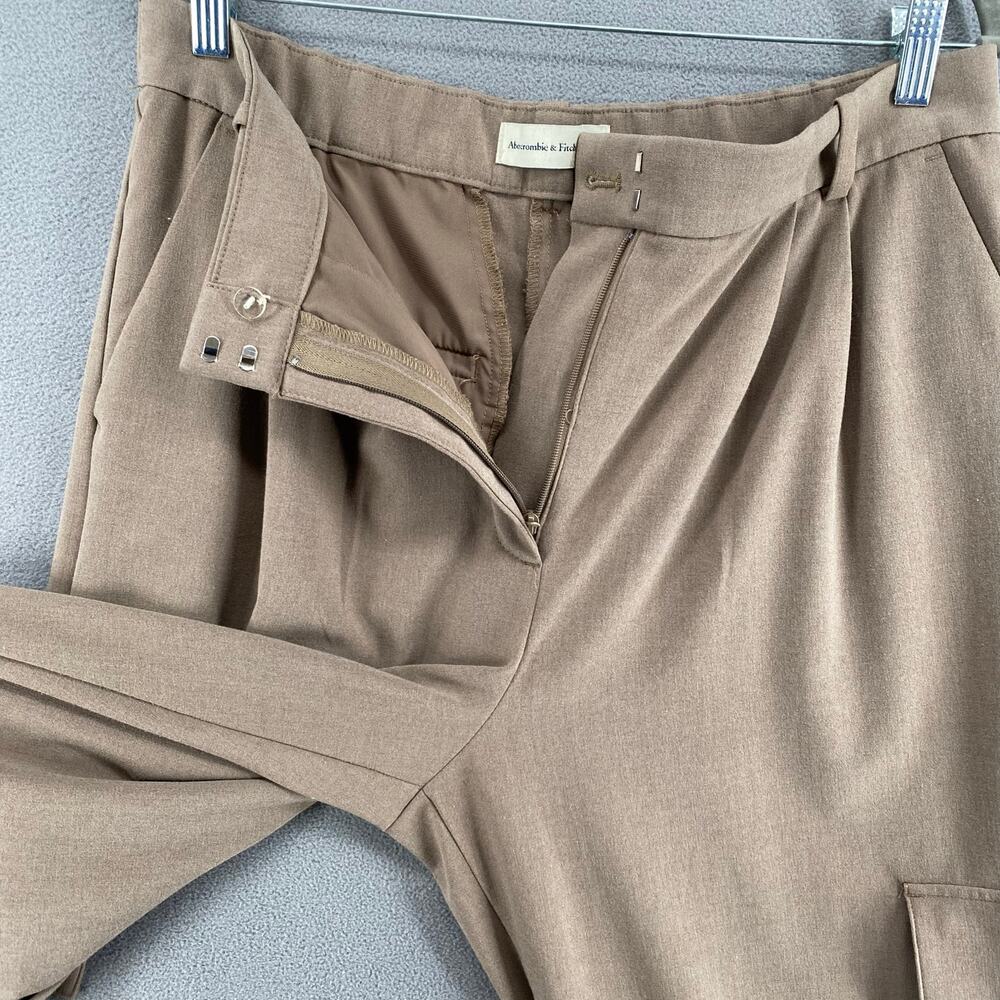 Abercrombie Fitch Sloane High Rise Tailored Wide Leg Pant Womens 12 Tan Cargo - Picture 4 of 13